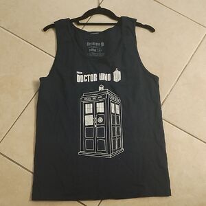 Ripple Junction Black Tank Top with White Doctor Who Print